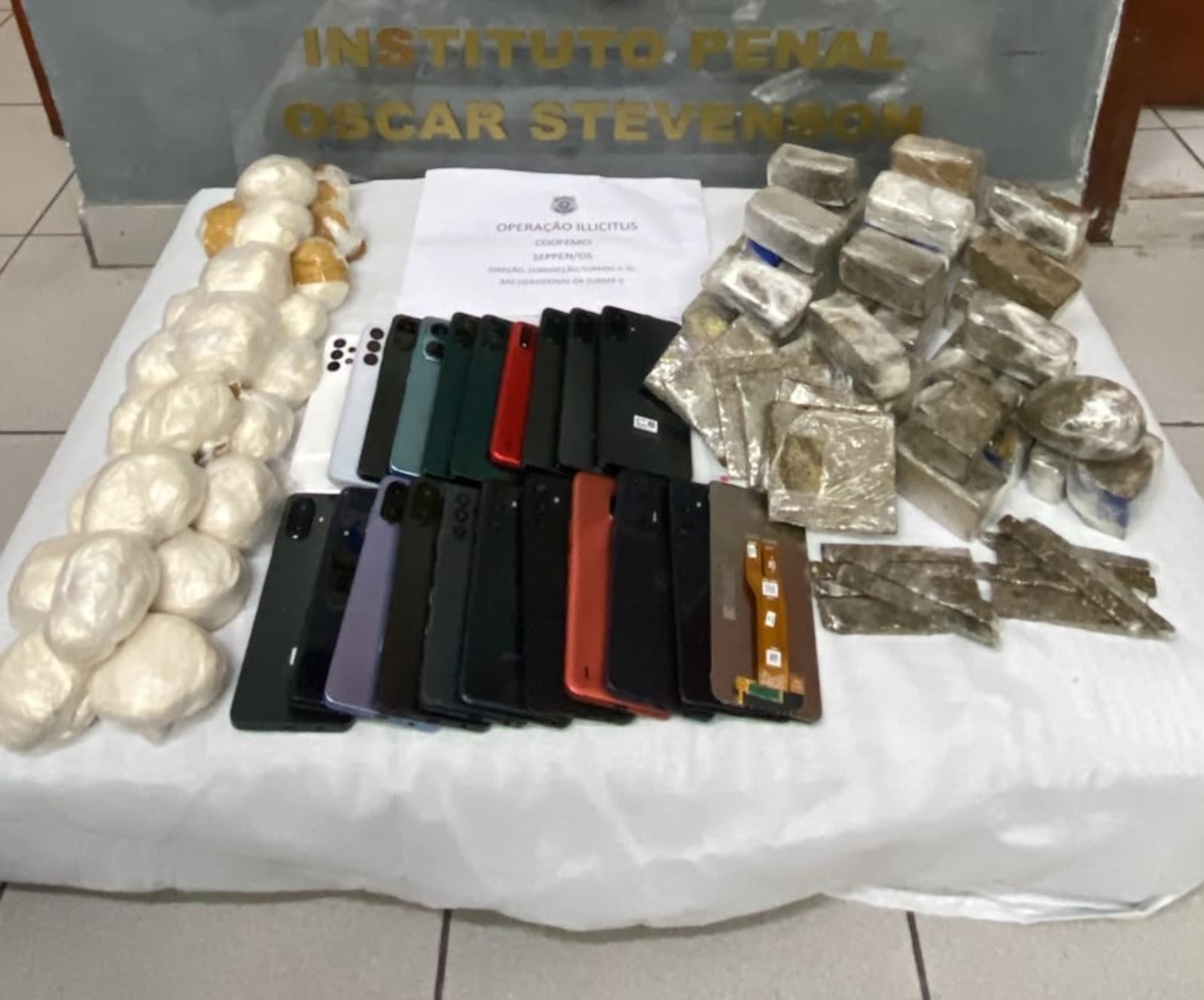 Agentes da Seppen impediram entrada de celulares, chips, drogas e cigarros Reprodução/Polícia Penal