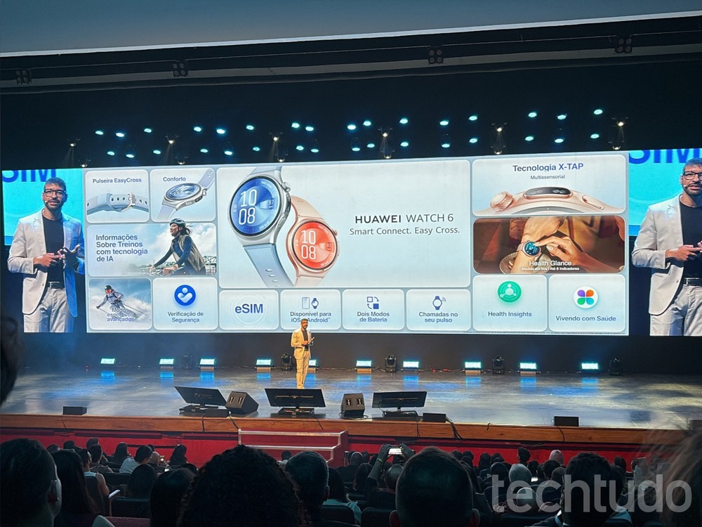 No monitoramento de saúde, um dos principais destaques da linha Huawei Watch 6 é o sensor X-TAP — Foto: Lucas Loyo/TechTudo