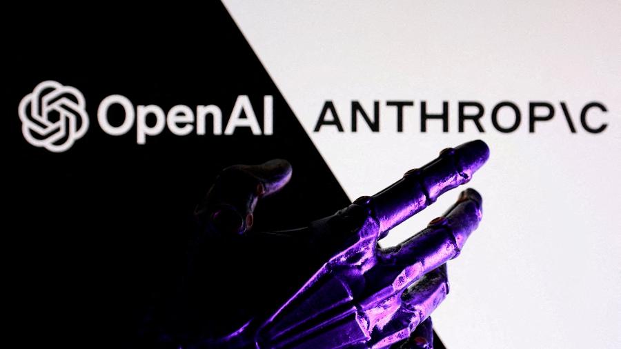 Ilustração com logotipos de OpenAI e Anthropic