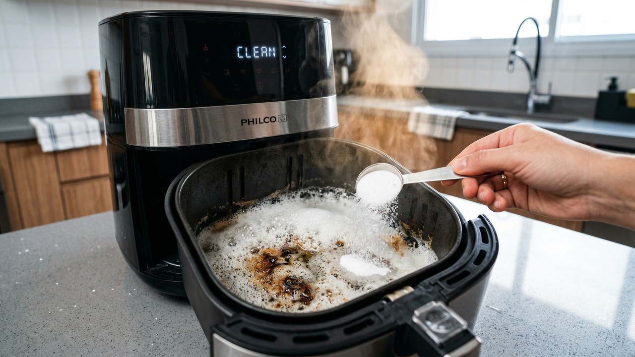 Este truque limpa a air fryer em menos de um minuto