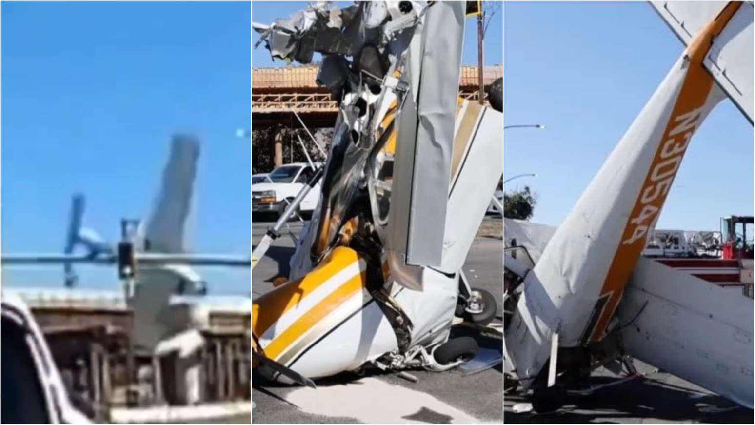 Avi&atilde;o de pequeno porte caiu em uma avenida em Sna Jos&eacute;, na California, EUA.