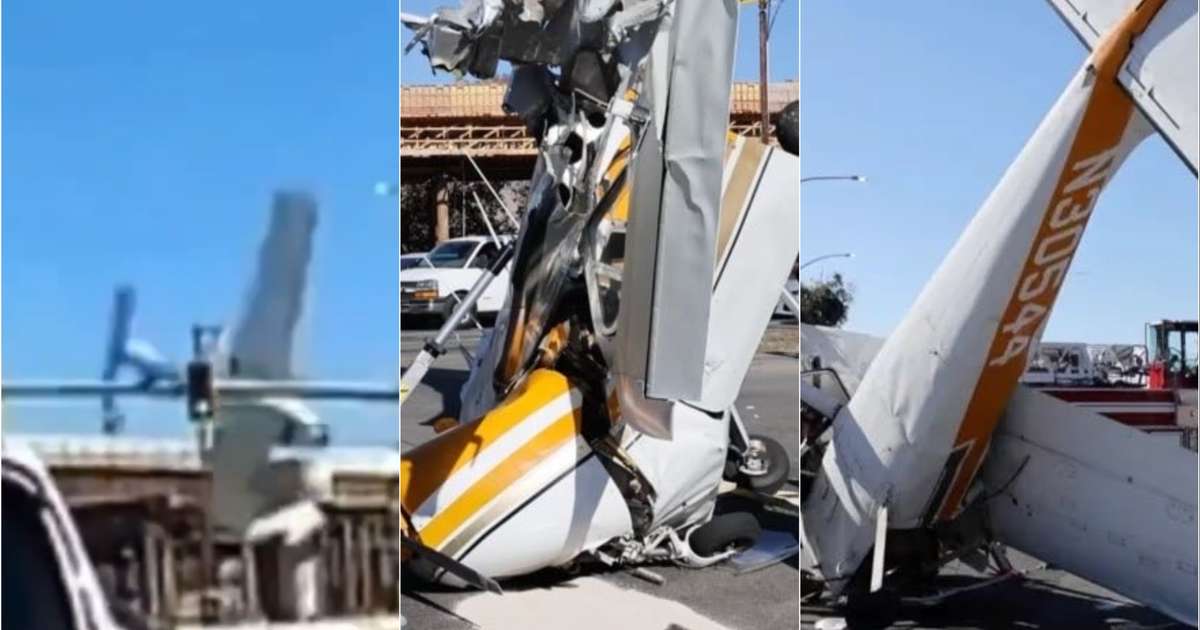 Avião de pequeno porte cai no meio de avenida e quase atinge carros nos EUA; veja vídeo