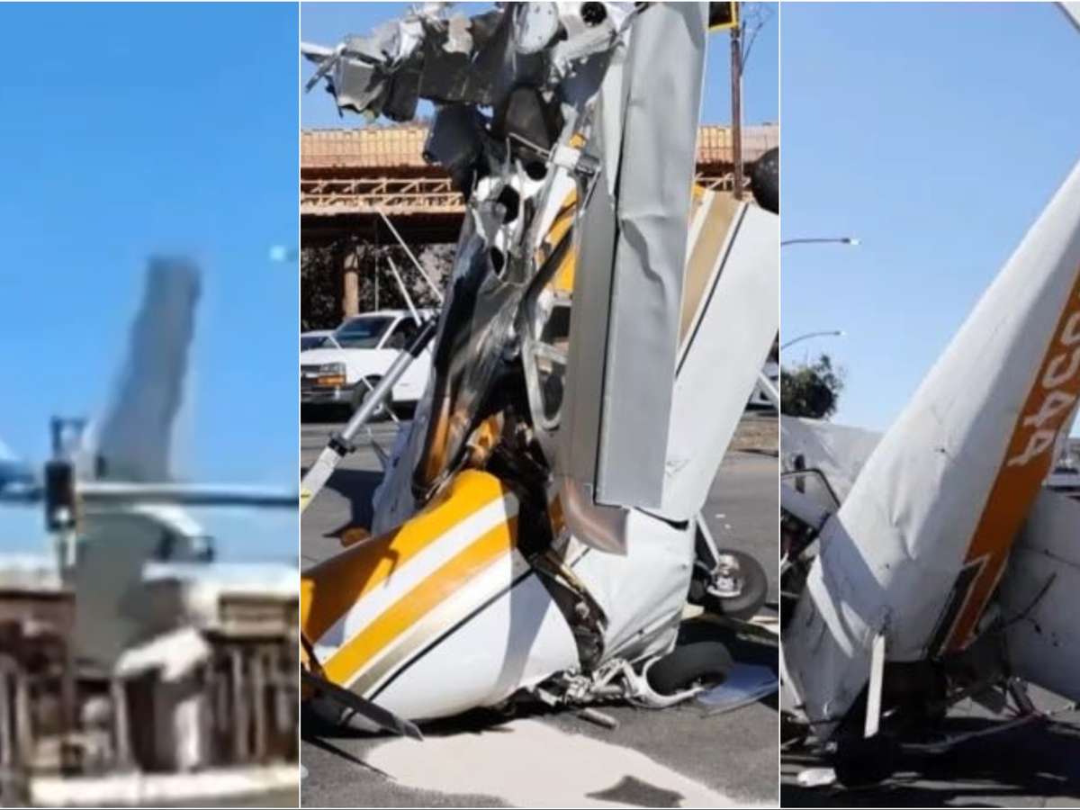 Avião de pequeno porte cai no meio de avenida e quase atinge carros nos EUA; veja vídeo