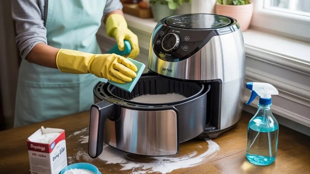 Este truque limpa a air fryer em menos de um minuto