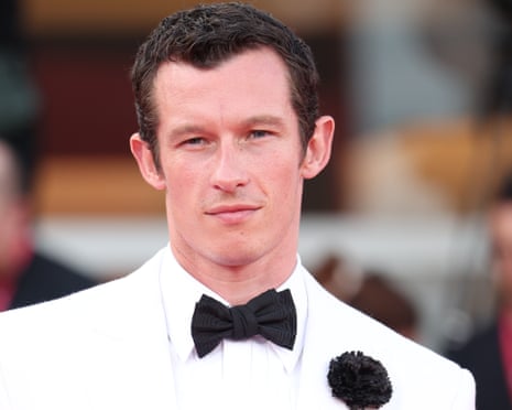 Callum Turner in a white tux and black bow tie at the 82nd Venice film festival, 2025